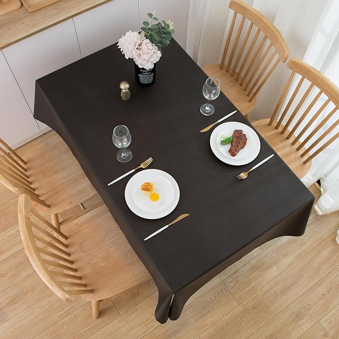 Pioggia Vinyl Tablecloth with Flannel Backing Rectangle Waterproof Oil-Proof Plastic Table Cloth Wipeable PVC Table Cover for Indoor and Outdoor (Black, 60 x 102 Inch)