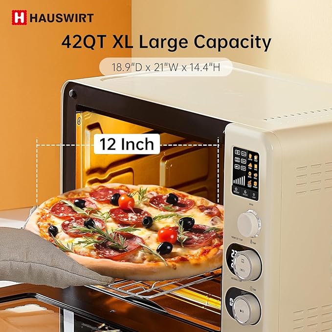 Hauswirt Air Fryer Toaster Oven, 42 Qt Extra Large Countertop Convection Oven, Dual NTC Precise Control for Even Browning, Split Screen Color Display with 8 Presets & Smart Timer