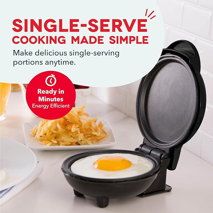 Dash Mini Maker Griddle - Compact Griddle for Creative Homemade Treats - PTFE nonstick surface, Quick Heat-Up System & Space-Saving Design - Black
