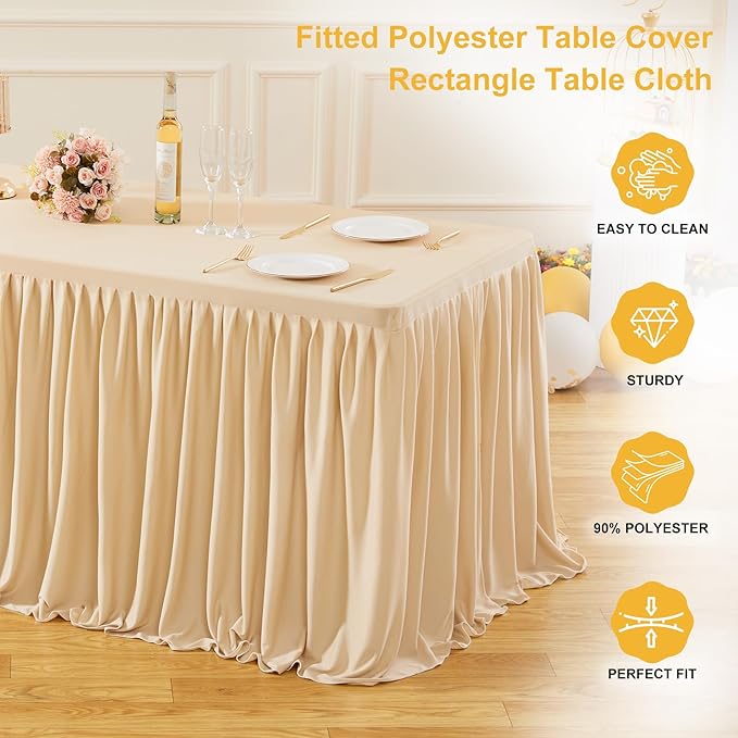 Wish Care 6 Pack Champagne Rectangle Table Clothes for 6 Foot Tables, Polyester Fitted Tablecloths 6ft Stretch Table Cover for Wedding, Birthday, Parties, Trade Show, Craft Show
