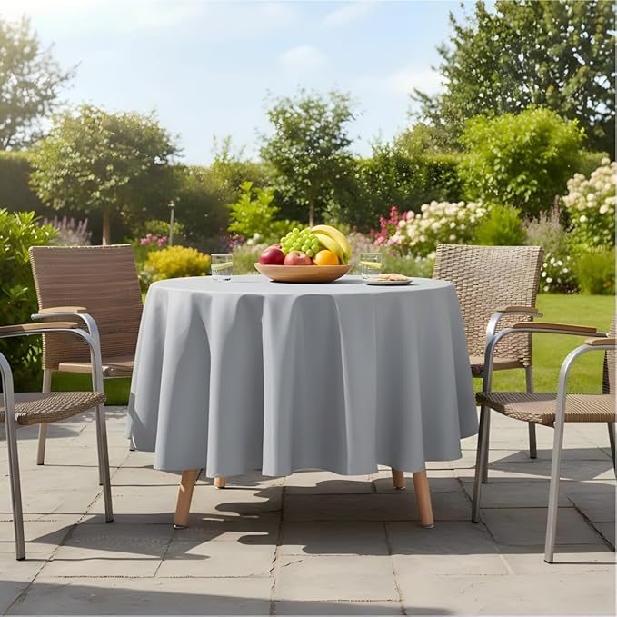 sancua Round Tablecloth - 90 Inch - Water Resistant Spill Proof Washable Polyester Table Cloth Decorative Fabric Table Cover for Dining Tables, Buffet Parties and Camping, Silver Grey