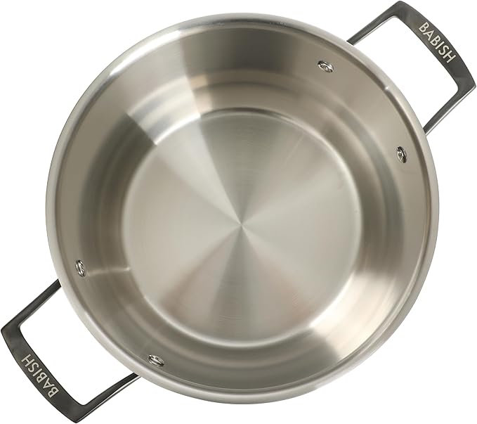 Babish 8 Quart Tri-Ply Stainless Steel Stock Pot with Glass Lid & Black Handles – Dutch Oven, Oven Safe, Dishwasher Safe