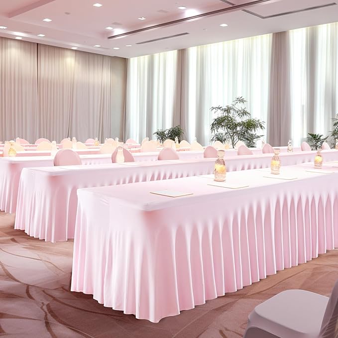 2 Packs Baby Pink Spandex Tableclothes for 6 Foot Rectangle Table, Spandex Table Covers 6FT Stretch Table Skirts Rectangle Tables Wrinkle Free Fitted Tablecover for Event, Wedding, Banquet & Parties