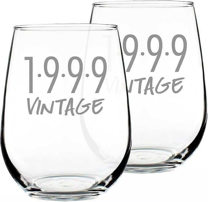Bevvee Vintage 1999 Stemless Wine Glass - 27th Birthday Gifts for Women & Men Turning 27 - Bday Party Decor - Set of 2 - Large 17 oz