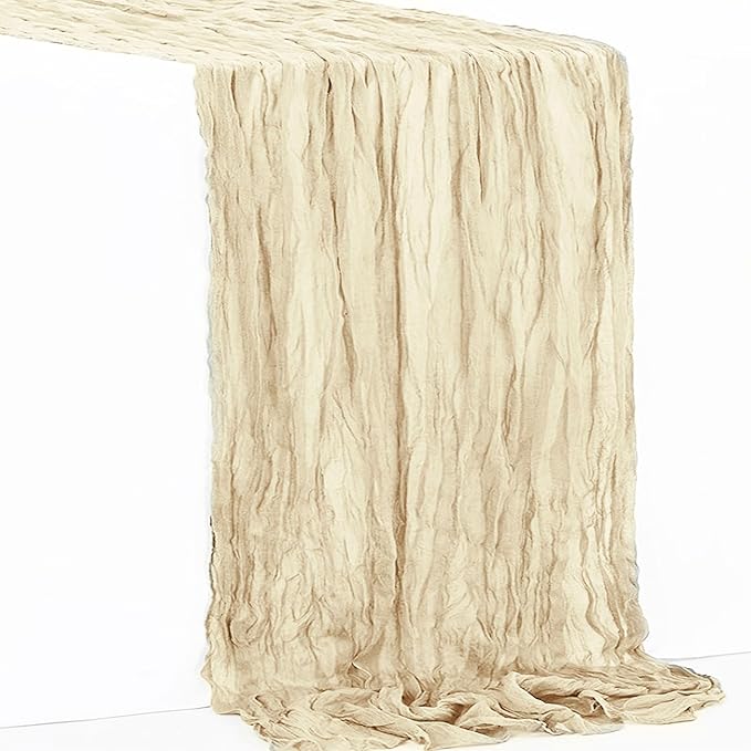 10 Pack Beige Cheesecloth Table Runner 35x120 Inch 10Ft Rustic Gauze Cheese Cloth Table Runner Sheer Cheesecloth Table Runners for Wedding Party Bridal Shower Decoration