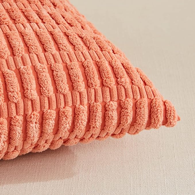 Fancy Homi 4 Packs Boho Coral Decorative Throw Pillow Covers 26x26 Inch for Living Room Couch Bed Sofa, Rustic Modern Farmhouse Home Decor, Soft Plush Corduroy Peach Cute Square Cushion Case 66x66 cm