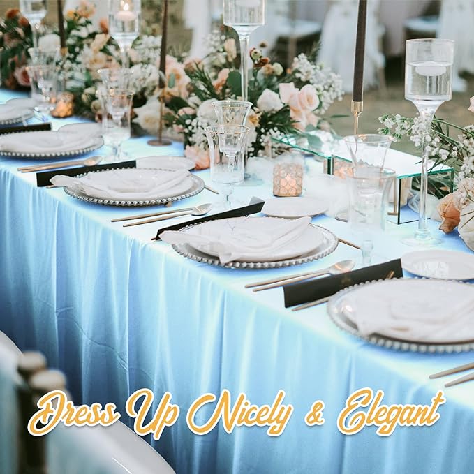 BRILLMAX 6 Pack Light Blue Tablecloths 90 x 132 Inch for 6ft Rectangle Tables - 150 GSM Polyester Fabric, Floor Length Drop, Water, Stain & Wrinkle Resistant Cloth Cover for Wedding Reception Banquet