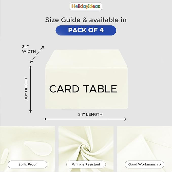 HolidayIdeas Card Table Covers Fitted Square 34x34 Inch, Wrinkle Resistant Washable Small Square Tablecloth 3 Ft for Folding Table, Beige, Set of 4