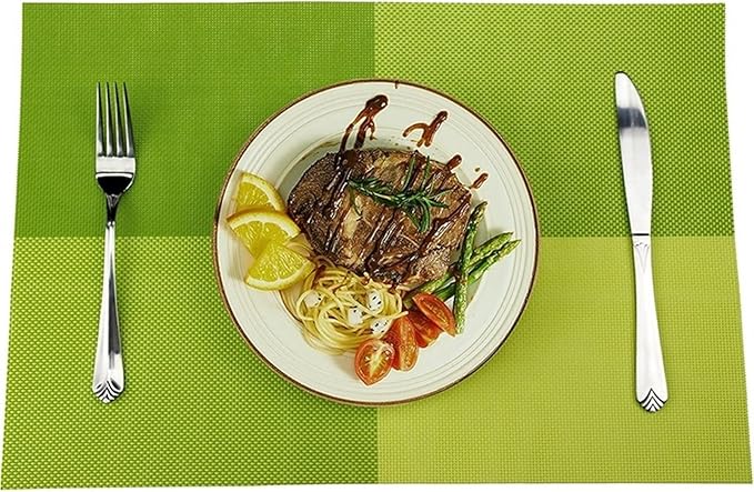 PVC Woven Non-Slip Heat- Grid Placemats for Farmhouse Kitchen Decor Insulation Square Plate Mat Green(KP Purple,30X45CM_6PCS)