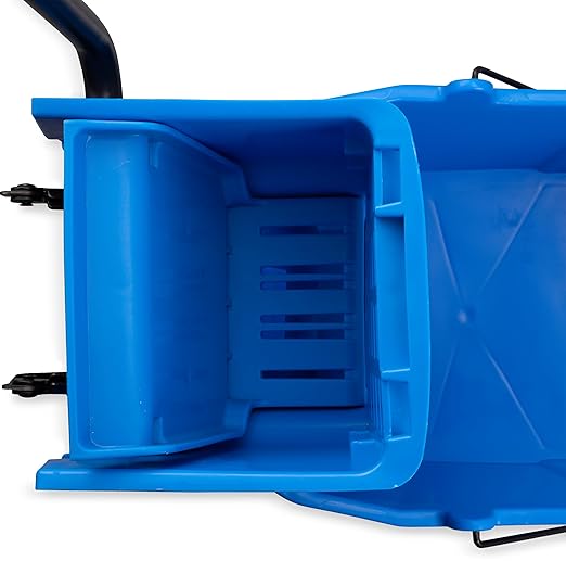 Carlisle FoodService Products 26-Quart Commercial Mop Bucket with Side-Press Wringer, Precision-Molded Polypropylene, Durable Wringer, Bucket with Non-Marking Casters, 18.5 x 16.5 x 23 Inches, Blue