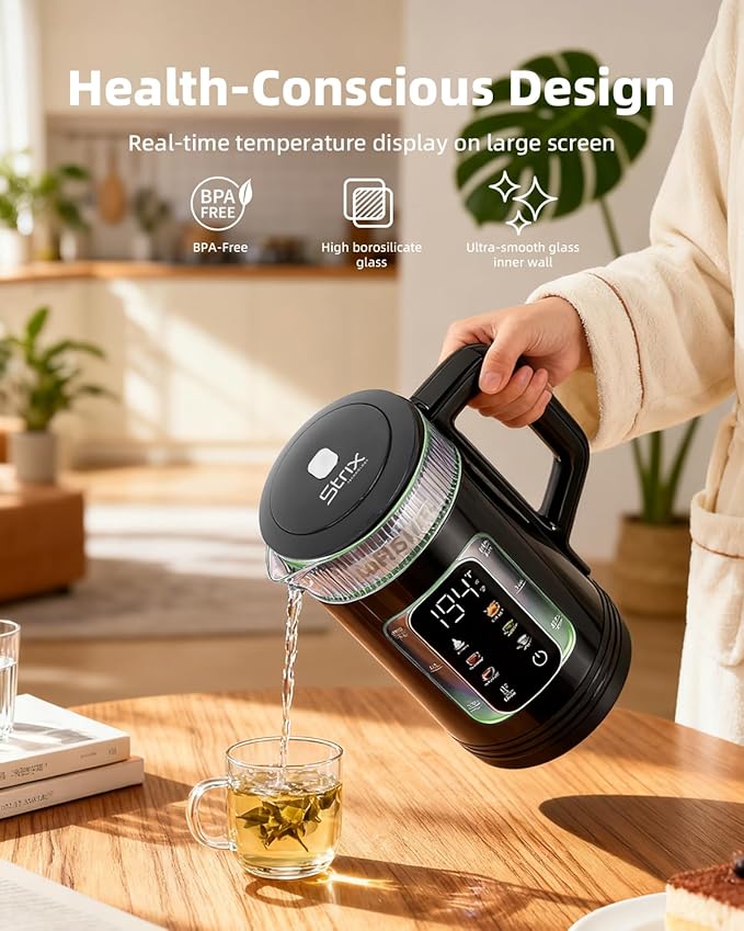 Electric Tea Kettle with Temperature Control, Glass smart Water Boiler for Tea, Coffee & Boil, Automatic Shut Off, 12h Keep Warm & One-Touch 6 Presets