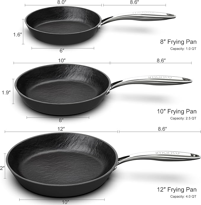 imarku Nonstick Frying Pan Skillets, 3 Pcs Omelette Pan with Stay Cool Handle, Healthy Cooking Frying Pan, Free of PFAS PFOA PTEE, Oven/Dishwasher Safe, Compatible with All Cooktops, Christmas Gift