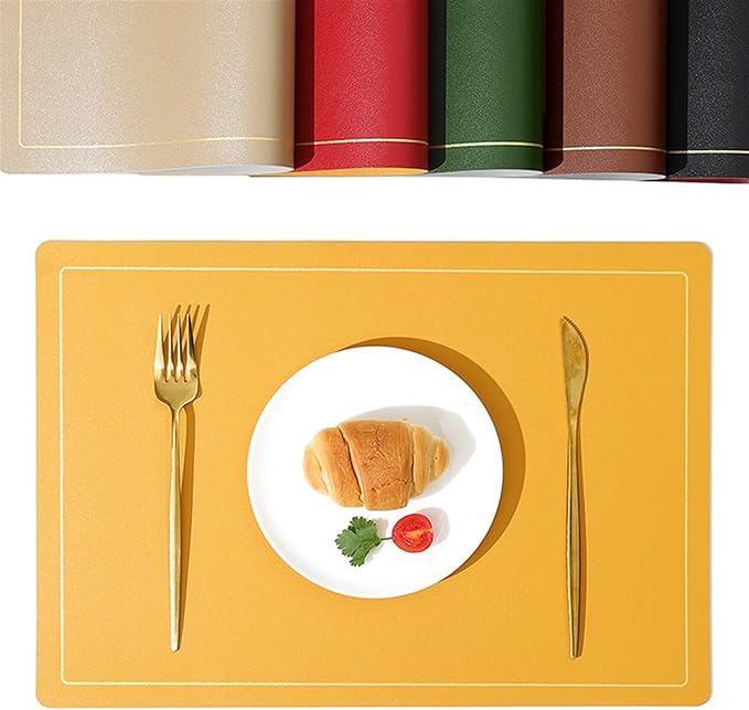 Rectangle PU Wipeable Washable Place Mats Heat for Indoor Outdoor Home Kitchen Restaurant Double-Sided Color(SG Green Grey,1set)