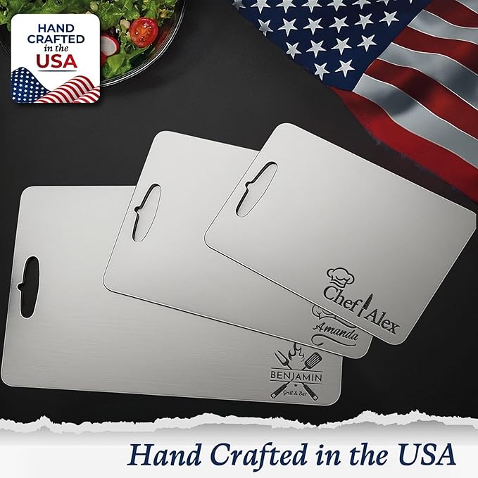 Personalized Titanium Cutting Board, Pure Titanium, Stainless Steel Premium Custom Engraved Chopping Board Gift for Men, Women, Birthday, Anniversary, Valentine Day, Kitchen Chefs & BBQ Grill Lovers