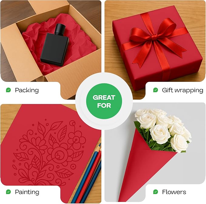 Christmas Red Kraft Paper Roll 36" x 2160" (180 feet) with Cutter - USA-Made Wrapping Paper for Packing, Moving, Shipping & Crafts/Arts - 100% Recyclable Natural Craft Material by IDL Packaging