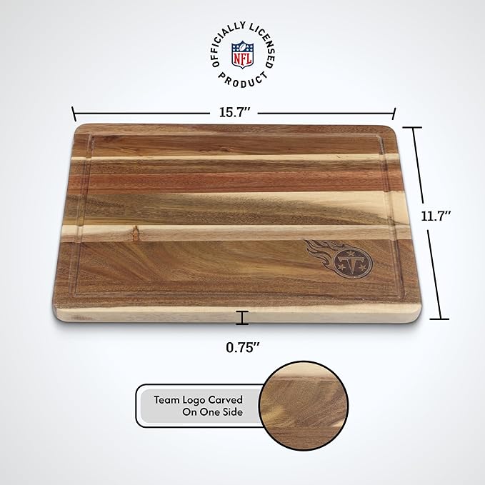 The Memory Company Officially Licensed NFL Acacia Cutting Board – 11.7" x 15.7" Durable Wood Chopping & Serving Board with Team Logo