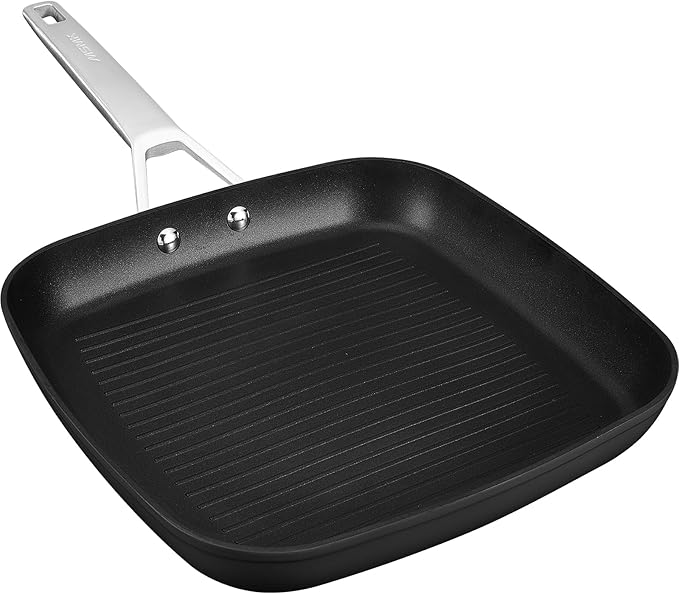 MsMk 11 Inch Induction Grill Pan, Bacon Carbonize also Nonstick, PFOA Free Non-Toxic, Stay-Cool Handle, Scratch-resistant, Induction Griddle Pan for Stove Top