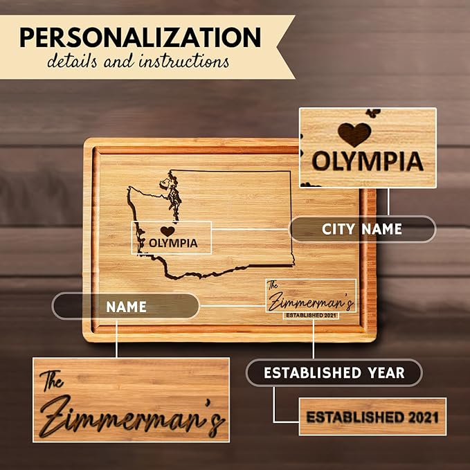 Washington Cutting Board, Personalized State Charcuterie Board, Bamboo Seattle Gifts, Wooden States Souvenirs, Distance Family Gifts