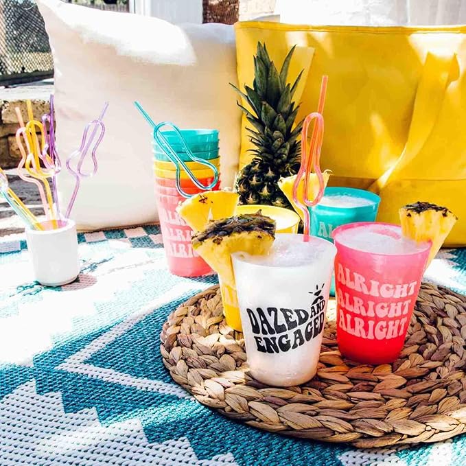 Stag & Hen Dazed & Engaged Bachelorette Party Cups - 12 Pack, 16 oz Cups | Custom Personalized Drinkware for Groovy Disco Retro Theme Bridal Shower, Engagement Party | Bridesmaids Gifts, Favors, Decor