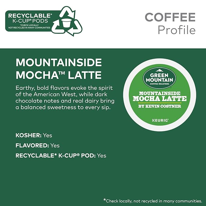 Green Mountain Coffee Roasters Mountainside Mocha Latte, One Step Latte Single Serve Keurig K-Cup Pods, 10-Count Box