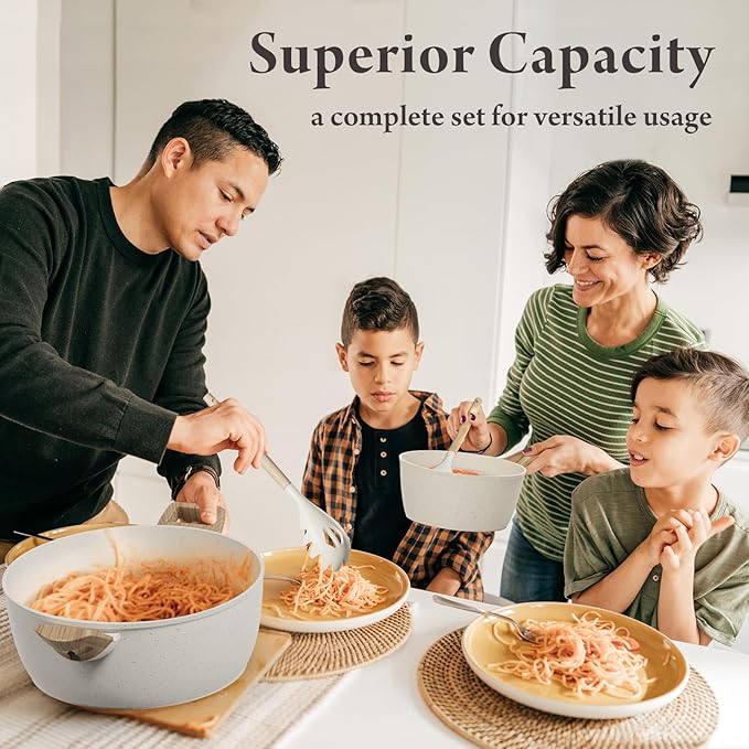 24 Pcs Pots and Pans Set, Non Stick Ceramic Cookware Set with 3 Stockpots, Healthy Non-Toxic, Large Capacity, Induction Compatible, PFAS/PTFE/PFOA Free, Cream White