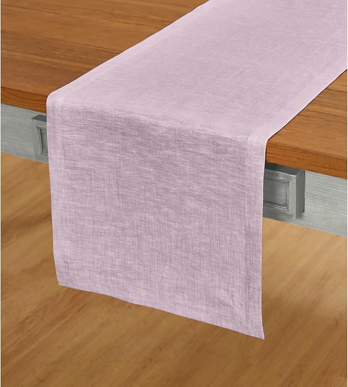 Solino Home Linen Chambray Lavender Table Runner 90 Inches Long - Athena, 100% Pure Linen Dining Table Runner 14 x 90 Inch - Spring, Easter, Valentines