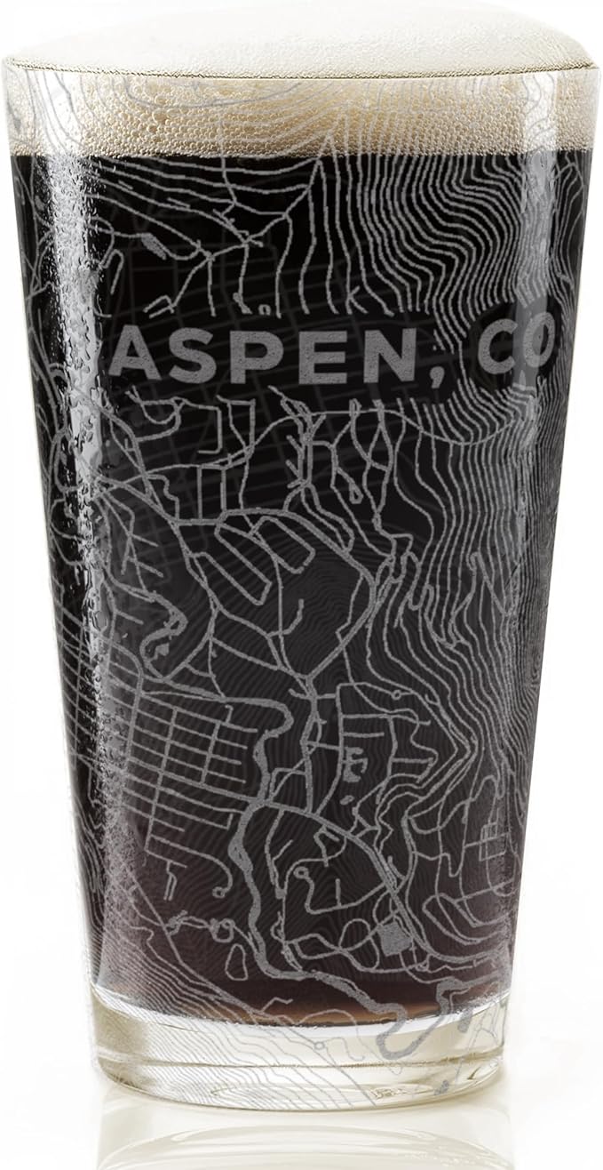 ASPEN COLORADO Engraved Pint Glass | Great Ski Resort Mountain Topography Map Gift Idea!