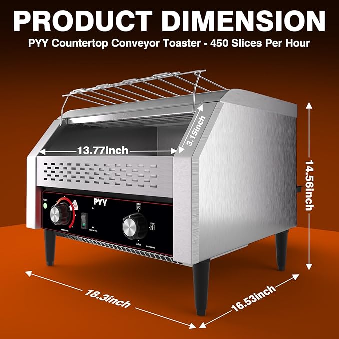 PYY Commercial Conveyor Toaster - Electric Industrial Belt Toasters Oven, 450 Slices/Hour Heavy Duty, Stainless Steel for Bun Bagel Bread Waffle Restaurant Buffet