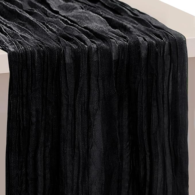 1 Pack Black Cheesecloth Table Runner 35x120 Inch 10Ft Rustic Gauze Cheese Cloth Halloween Table Runner Sheer Cheesecloth Table Runners for Wedding Party Bridal Shower Decoration