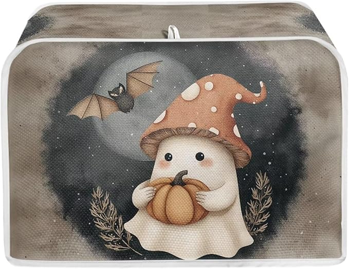 Doojoayie Toaster Cover Kitchen Halloween Decor Dust Proof Oven Cover with Ghost Print 4 Slice Bread Maker Protector Kitchen Toaster Protection