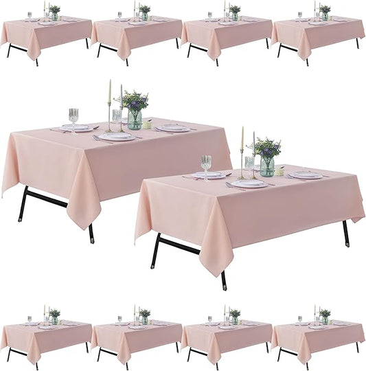 10-Pack 60x102 inch Dusty Pink Table Cloths, Solid Stain and Wrinkle Resistant Oblong Tablecloth, Premium Plain Weave Polyester Fabric Rectangle Table Linen Covers for Hotel, Wedding