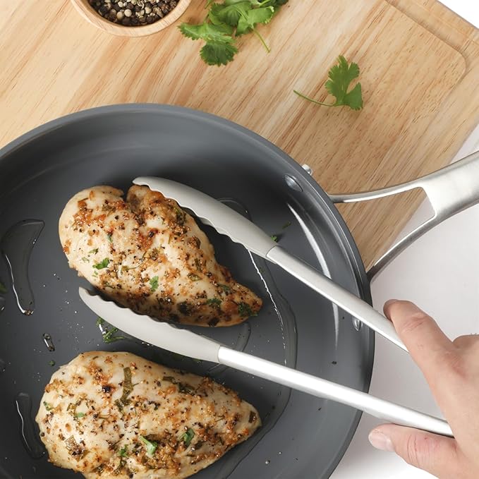Calphalon Edge Stainless Steel Kitchen Tongs W/Silicone Head - Taupe