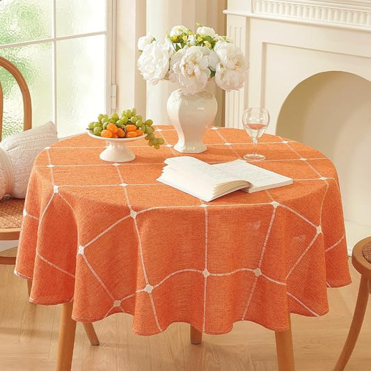 Zobesta Linen Burnt Orange Round Tablecloth 53 inch, Washable Farmhouse Soft Boho Fall Table Cloth Round for Outdoor, Party, Holiday, Picnic