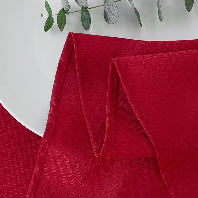 maxmill Round Tablecloth Weaved Texture Design Spill-Proof Wrinkle Free Soft Christmas Table Cloth for Circular Table Cover, for Dining Room Banquet Parties Holiday Dinner, 90 Inch Red