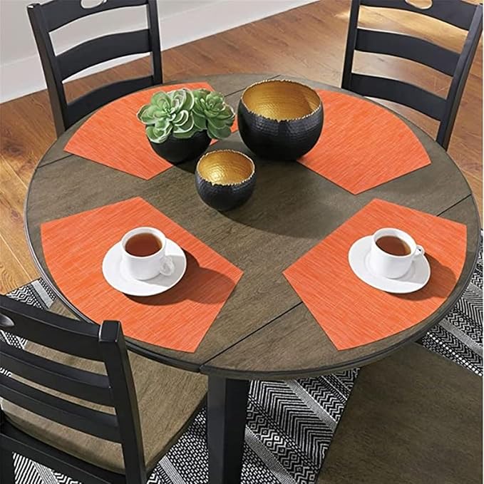 PVC Round Table Placemats Wedge Shaped Place Mat Pads with Centerpiece Round Mat Heat Table Mats Washable(Stripe Cream Yellow)