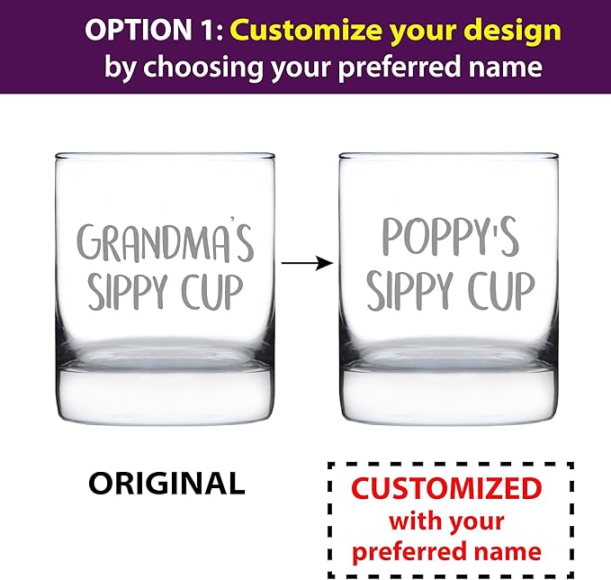 Custom Grandma's Sippy Cup - Unique Whiskey Rocks Glass for Grandmothers - Fun Grandparents Themed Gifts - 10.25 Oz - Parent - Customized Glasses
