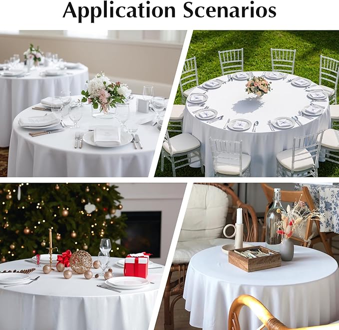 2 Pack Round Table Cloth 60 Inch White Tablecloth Washable Polyester Solid Dining Table Cover for Birthday Party Dinner Holiday Outdoor Indoor
