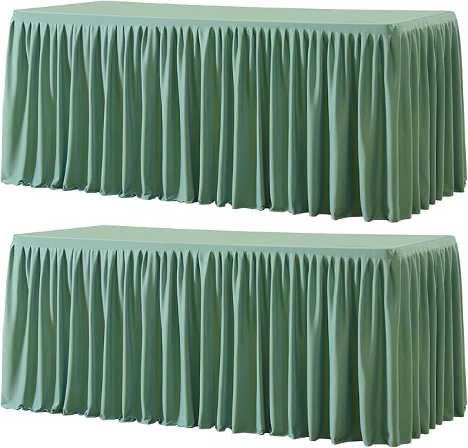 Wish Care 2 Pack Sage Green Rectangle Table Clothes for 6 Foot Tables, Polyester Fitted Tablecloths 6t Stretch Table Cover for Wedding, Birthday, Parties, Trade Show, Craft Show