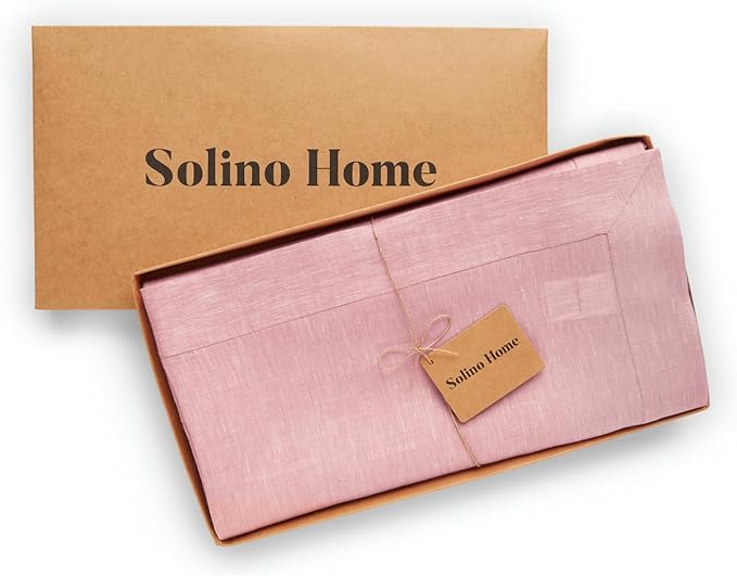 Solino Home Linen Tablecloth 60 x 108 Inch - 100% Pure Linen Bubblegum Pink Table Cloth for Rectangle Tables - Athena, Machine Washable Tablecloth for Valentines, Spring, Easter