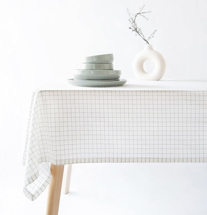 MONDAY MOOSE Plaid Farmhouse Picnic Grid Style Decoration Rectangle Natural Stonewashed Cotton Tablecloth for Kitchen, Dining Room, Restaurant (60x102 inch, Charcoal Grid)