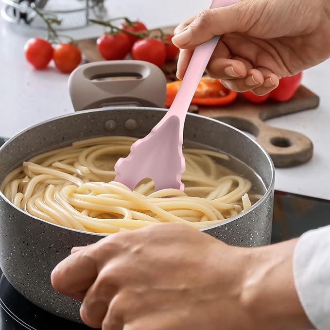 AOTHOD Silicone Cooking Utensils Set - 446°F Heat Resistant Kitchen Utensils, Spatula,Turner Tongs,Spoon,Whisk,Kitchen Utensil Gadgets Tools Set for Nonstick Cookware,Dishwasher Safe BPA Free(Pink)