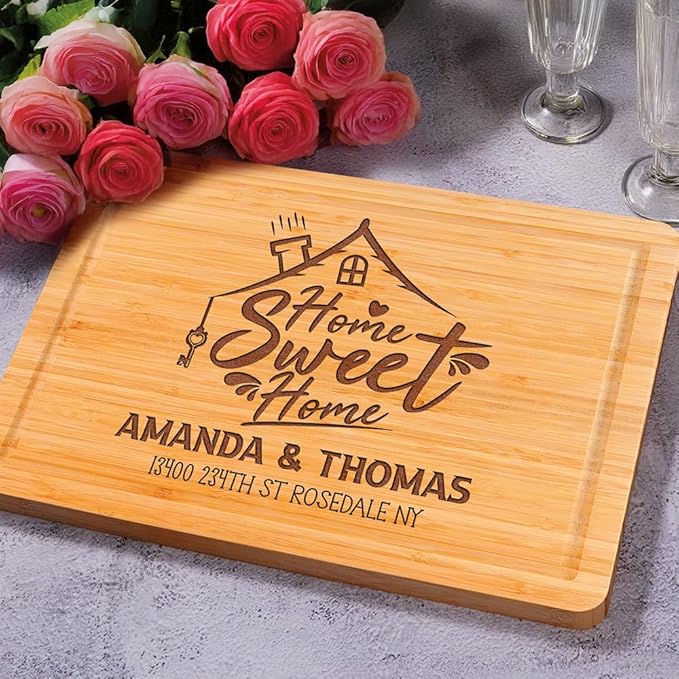 Personalized Housewarming Gift, Custom Cutting Board Home Sweet Home Realtor Closing Gifts for Newlyweds, New Neighbor, New Home