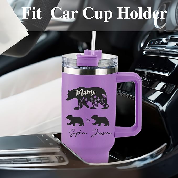 Personalized Mom Tumbler with Kids Names, Custom Christmas Gifts for Mom from Daughter and Son, Stainless Steel 40 Oz Mama Tumbler, Gifts for Grandma