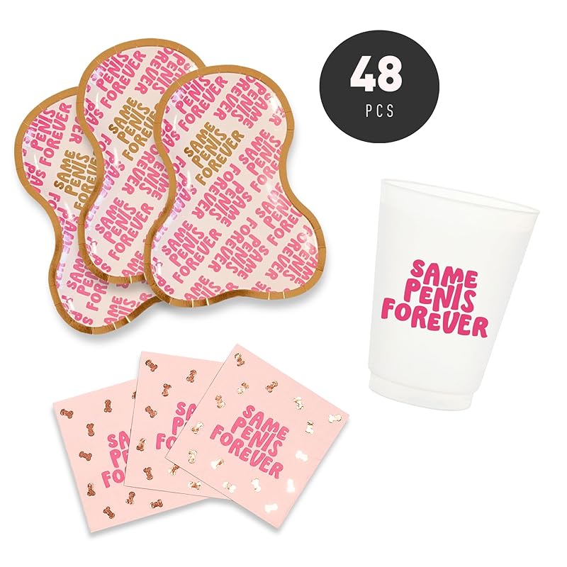 48 Pcs Same Penis Forever Bachelorette Party Cups, Plates & Napkins by Stag & Hen | Custom Personalized Drinkware Tableware Cute Classy Theme Bridal Shower, Engagement Party | Gifts, Favors, Decor
