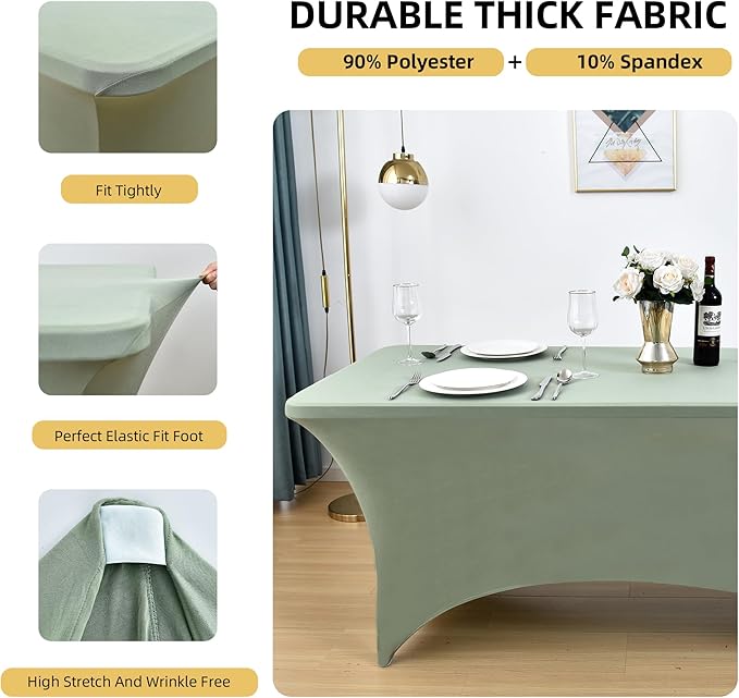 118 2-Pack 4ft Spandex Table Covers for Rectangular Folding Tables - Wrinkle Resistant Stretch Tight Table Cloths - Ultimate Fitted Table Protector for Parties, Banquet, and Wedding