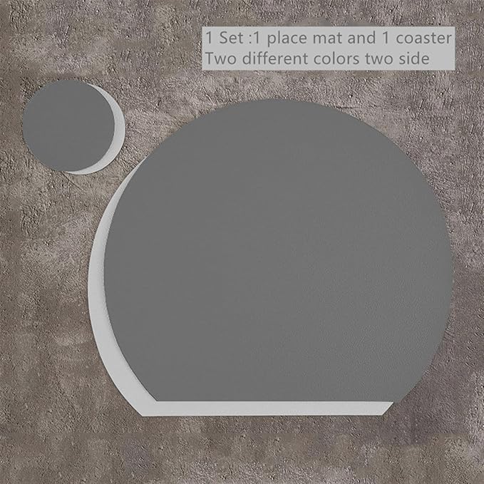 1/4/6Pcs Leather Placemat with Coaster Dual-Sided Unique Oval Table Mat Upgraded PU Table Mats and Color Kitchen Access(C Blue Grey,4pcs Sets)
