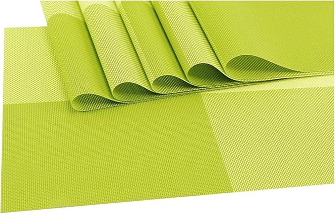 PVC Woven Non-Slip Heat- Grid Placemats for Farmhouse Kitchen Decor Insulation Square Plate Mat Green(KP Black,30X45CM_4PCS)