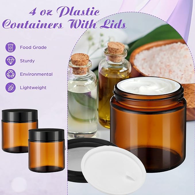24 Pcs 4 oz Glass Jars with Lids, Clear Candle Jars with Black Lids Round Empty Candles Container Tins Candle Making Storing Lotions Spice Powder Liquid Sample Makeup (Amber)