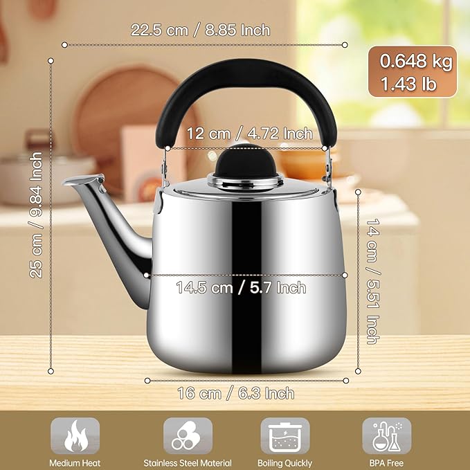 Tea Kettle,Whistling Tea kettle for Stove Top,4 QT Stainless Steel Teapot,Induction Tea Pot for Stovetop (3.8 L,Silver)