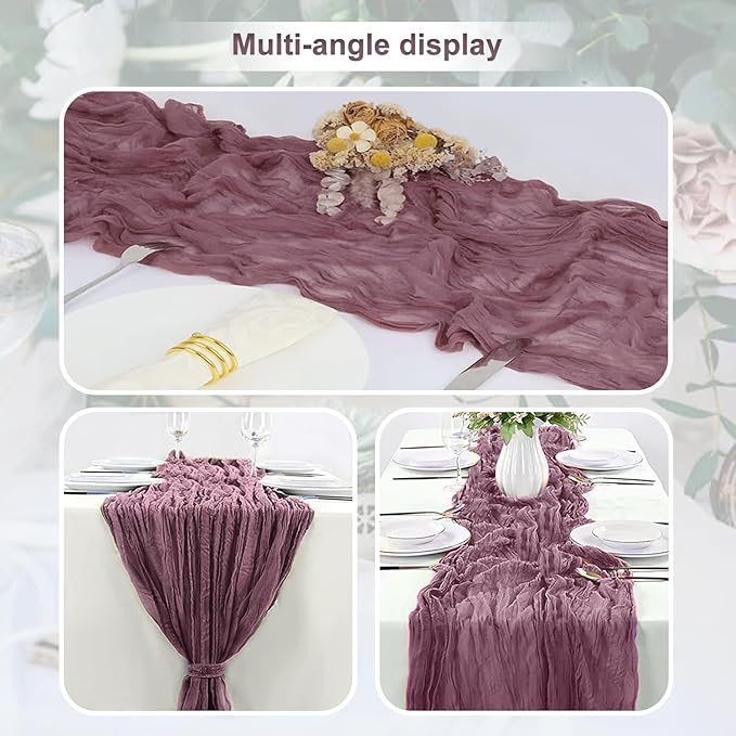 10 Pack Dusty Purple Cheesecloth Table Runner 35x120 Inch 10Ft Rustic Gauze Cheese Cloth Table Runner Sheer Cheesecloth Table Runners for Wedding Party Bridal Shower Decoration